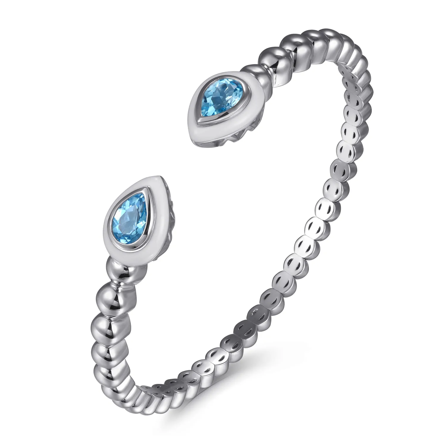 Bujukan Blue Topaz Open Bangle with White Enamel in Sterling Silver, photograph 2