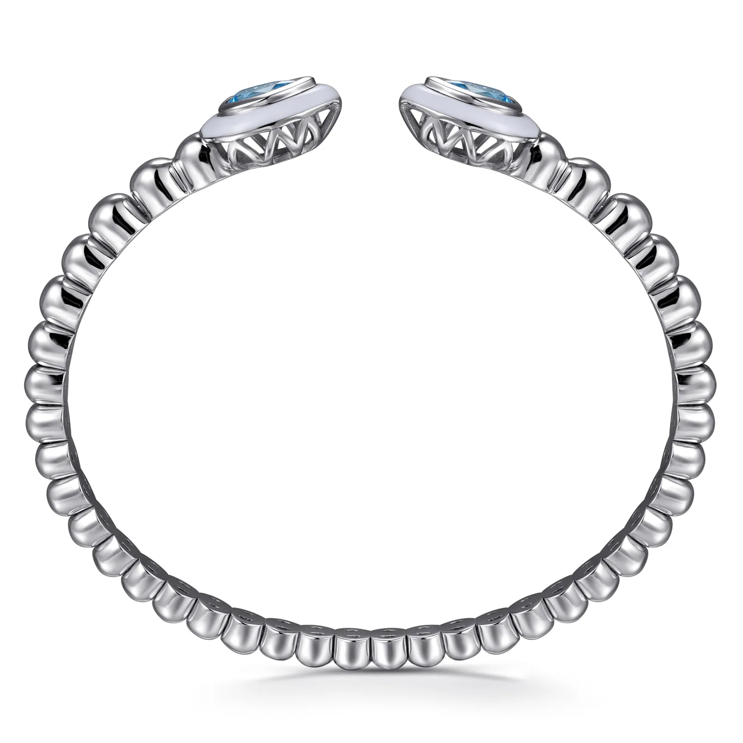 Bujukan Blue Topaz Open Bangle with White Enamel in Sterling Silver, photograph 3