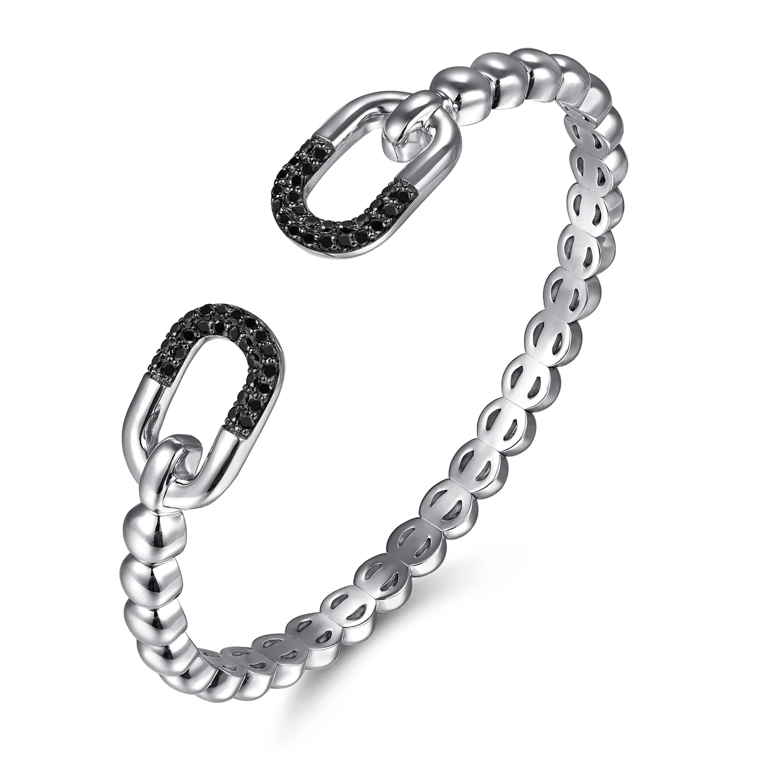 Bujukan and Black Spinel Open Bangle Bracelet in Sterling Silver, photograph 2