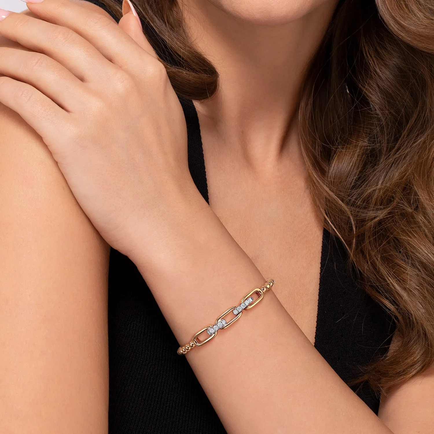Bujukan and Diamond Bangle Bracelet in 14K White/Yellow Gold, photograph 4