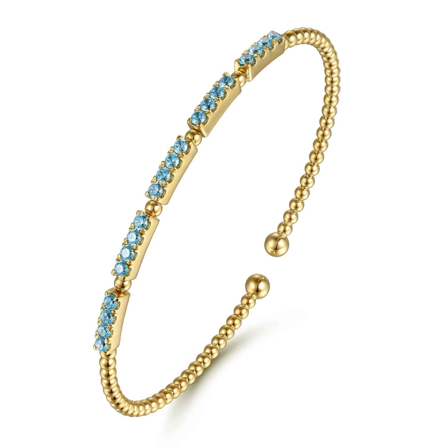 Bujukan Beads and Blue Topaz Split Bangle Bracelet in 14K Yellow Gold, photograph 2