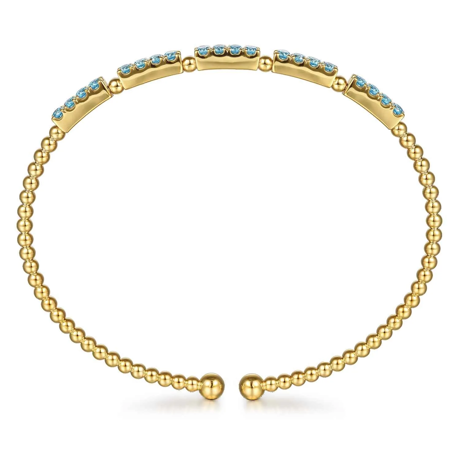 Bujukan Beads and Blue Topaz Split Bangle Bracelet in 14K Yellow Gold, photograph 3