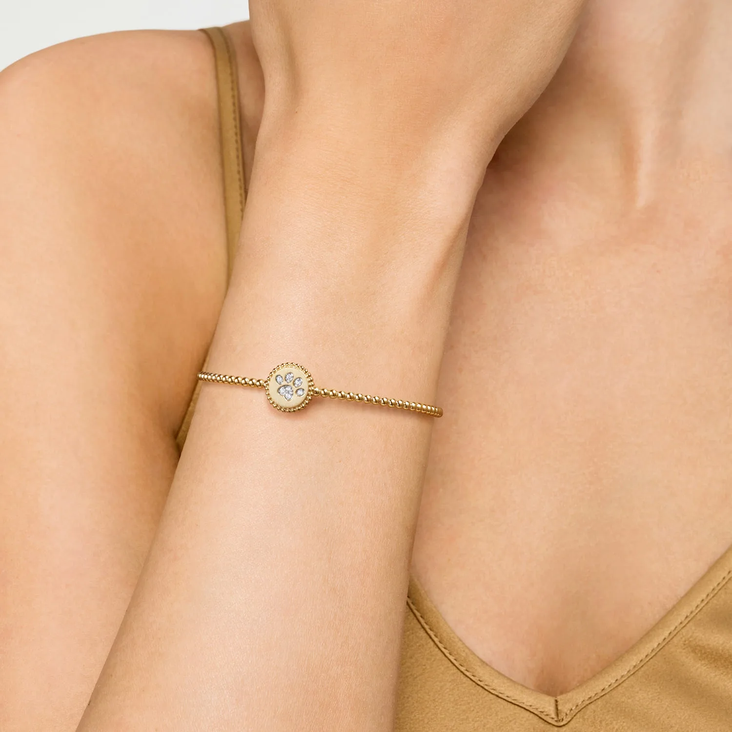 Bujukan and Diamond Paw Print Split Bangle Bracelet in 14K Yellow Gold, photograph 4