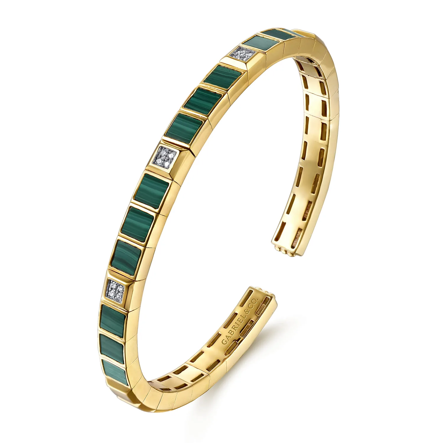 Diamond and Malachite Bangle Bracelet in 14K Yellow Gold, photograph 2