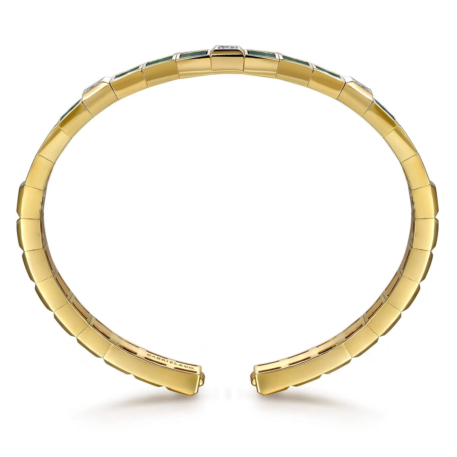 Diamond and Malachite Bangle Bracelet in 14K Yellow Gold, photograph 3