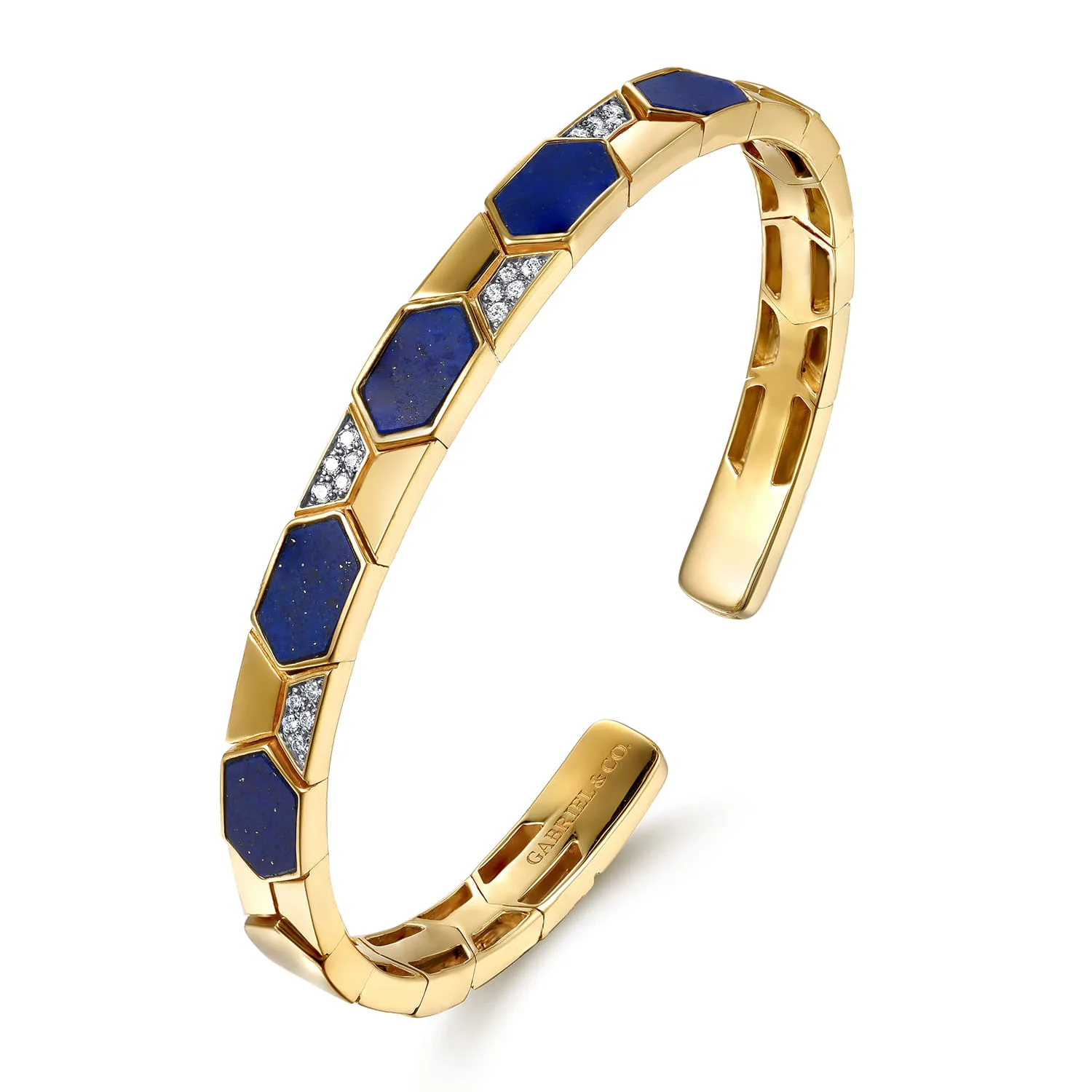Diamond and Lapis Bangle Bracelet in 14K Yellow Gold, photograph 2