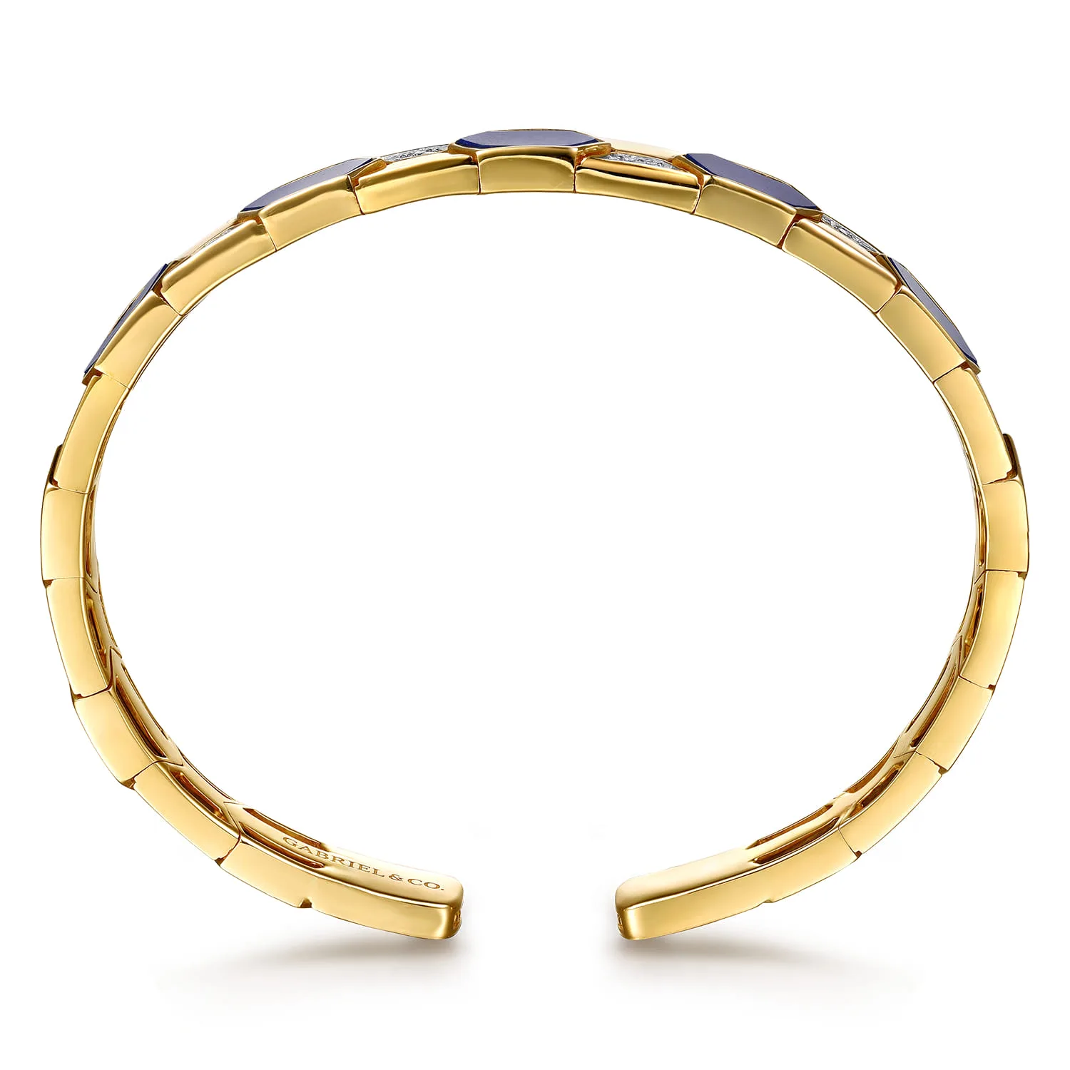 Diamond and Lapis Bangle Bracelet in 14K Yellow Gold, photograph 3