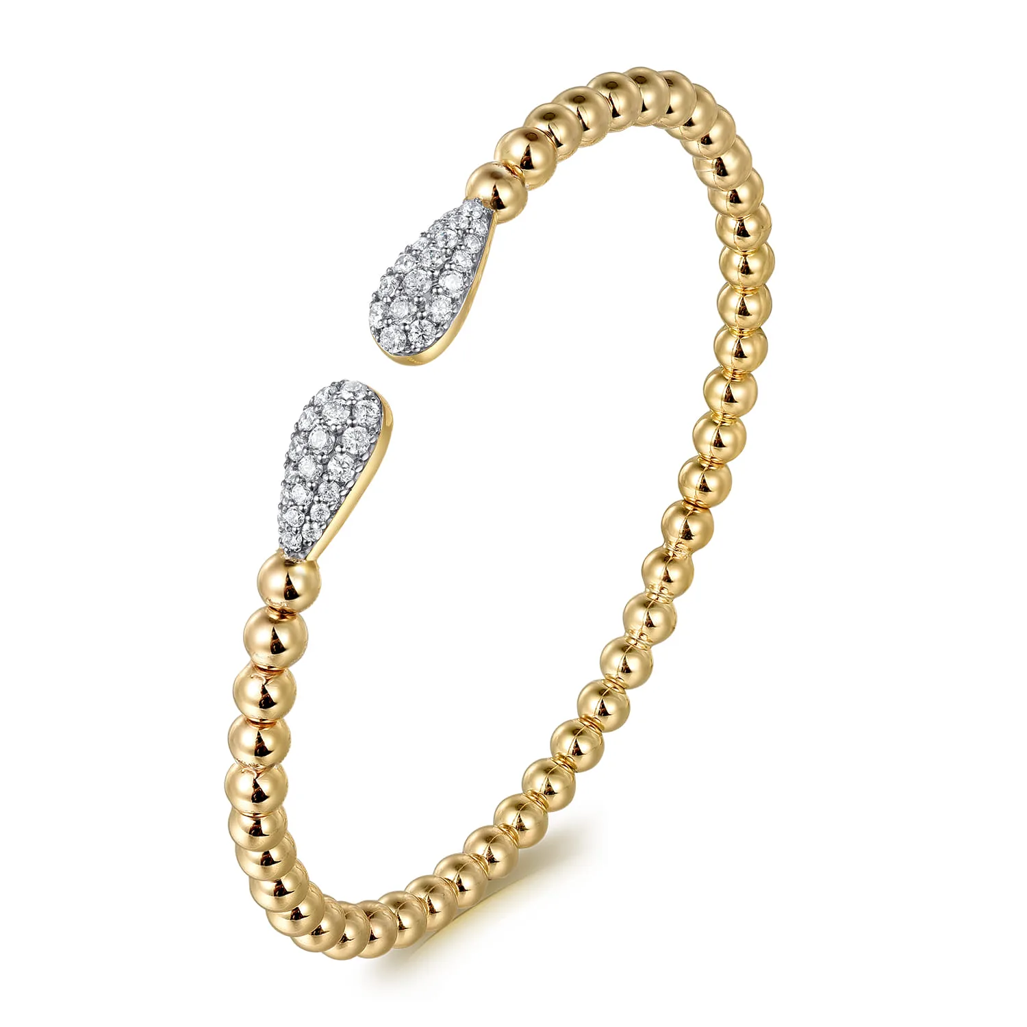 Bujukan and Pave Diamond Teardrop Open Bangle Bracelet in 14K Yellow Gold, photograph 2