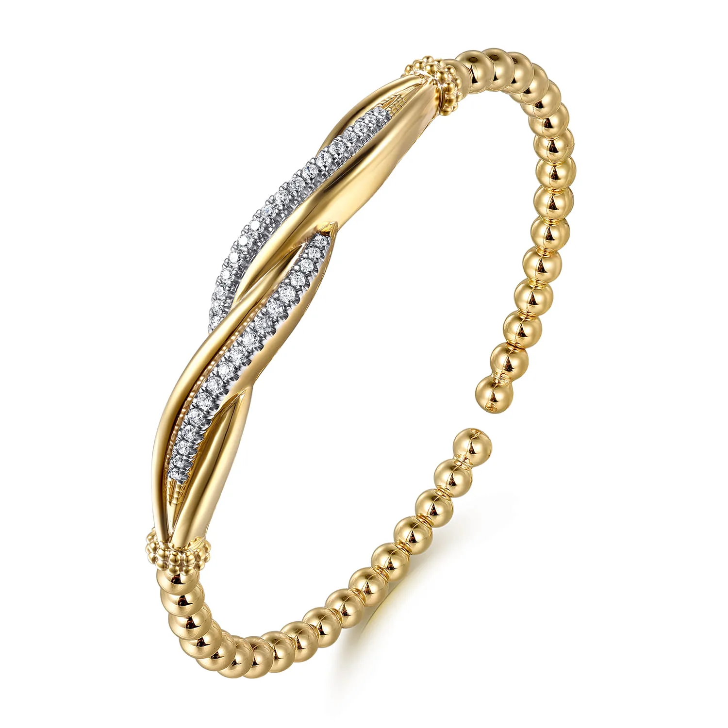 Bujukan and Diamond Twist Split Bangle Bracelet in 14K Yellow Gold, photograph 2