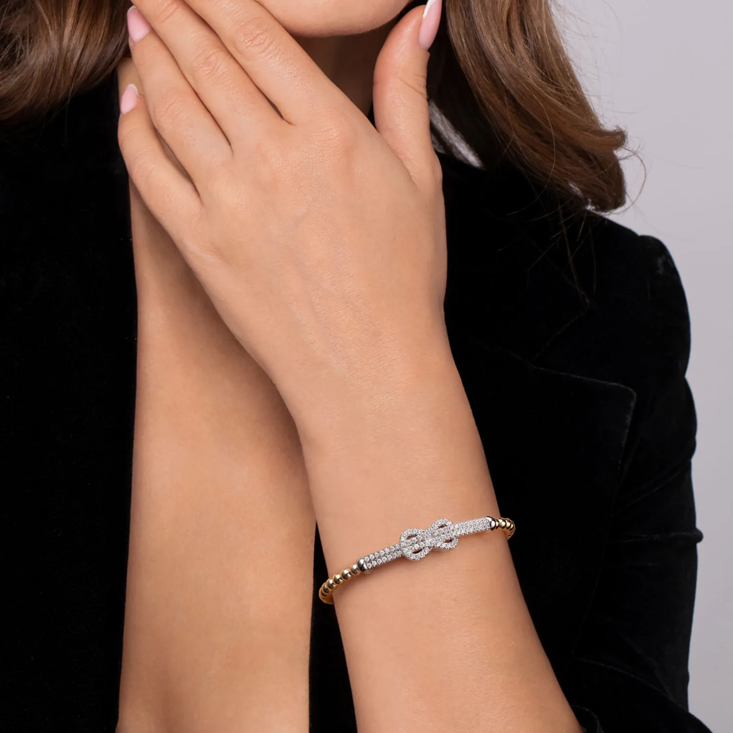 Bujukan and Diamond Interlocking Split Bangle Bracelet in 14K White/Yellow Gold, photograph 4