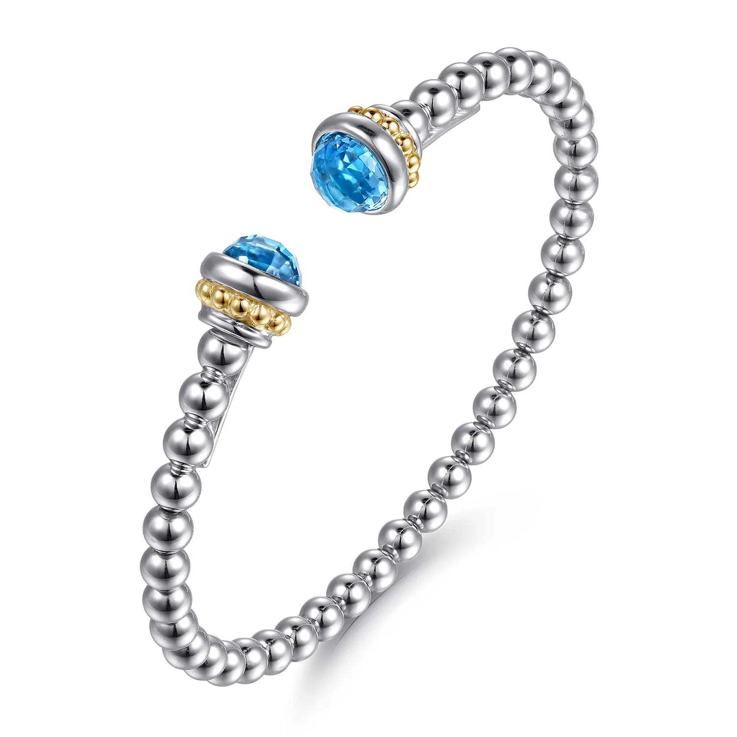 and Blue Topaz Bujukan Open Bangle in 14K Yellow Gold, photograph 2