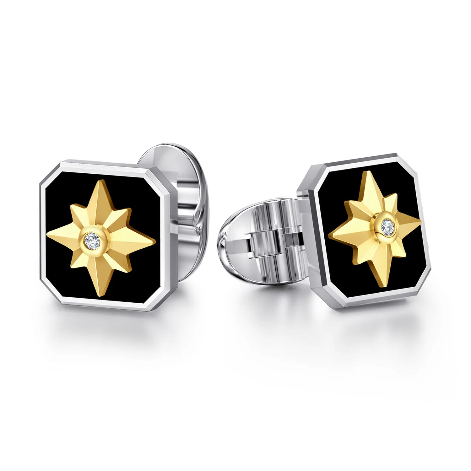 and Startburst Cufflinks with Diamond and Onyx Slab