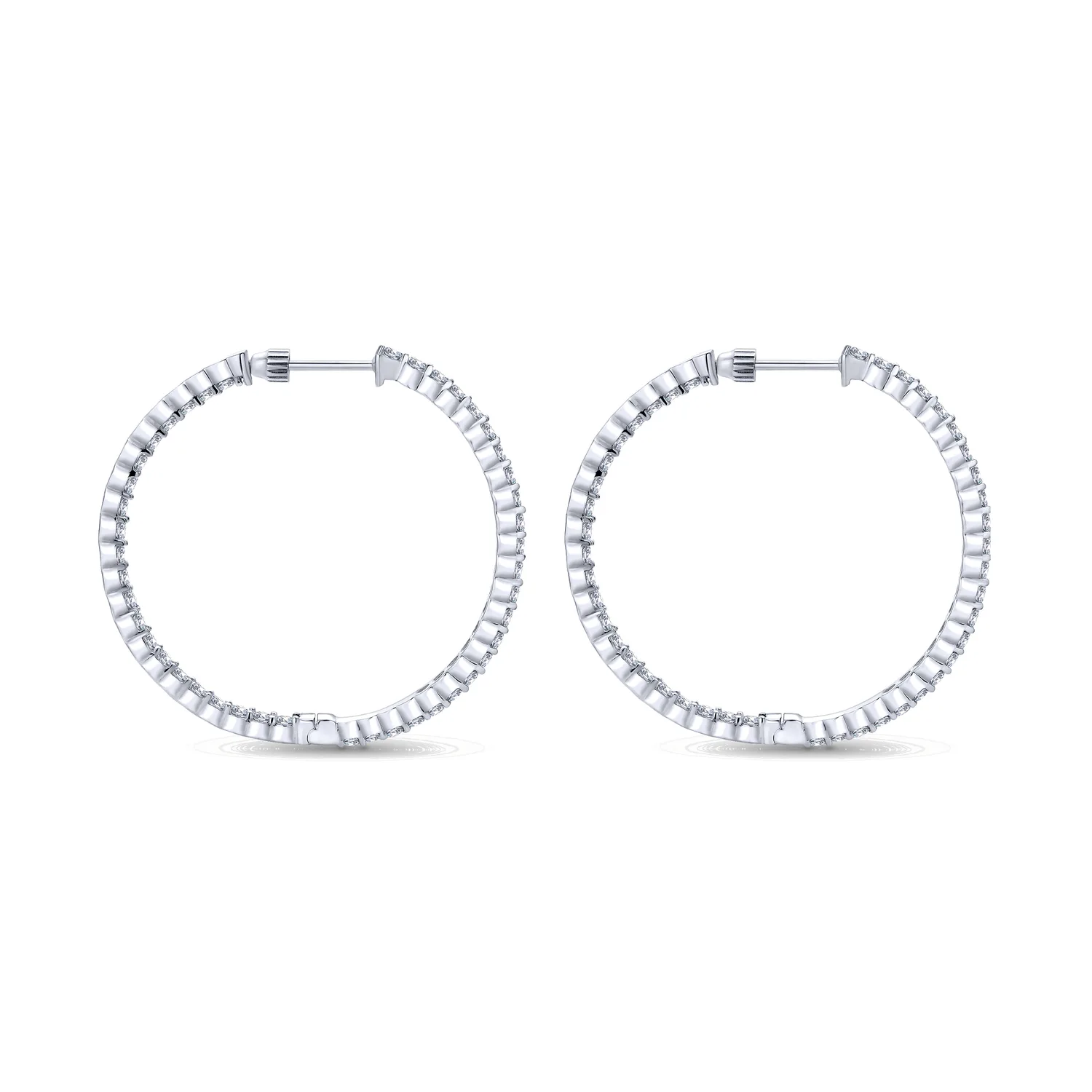 Prong Set 35mm Inside Out Diamond Hoop Earrings in 14K White Gold, photograph 2