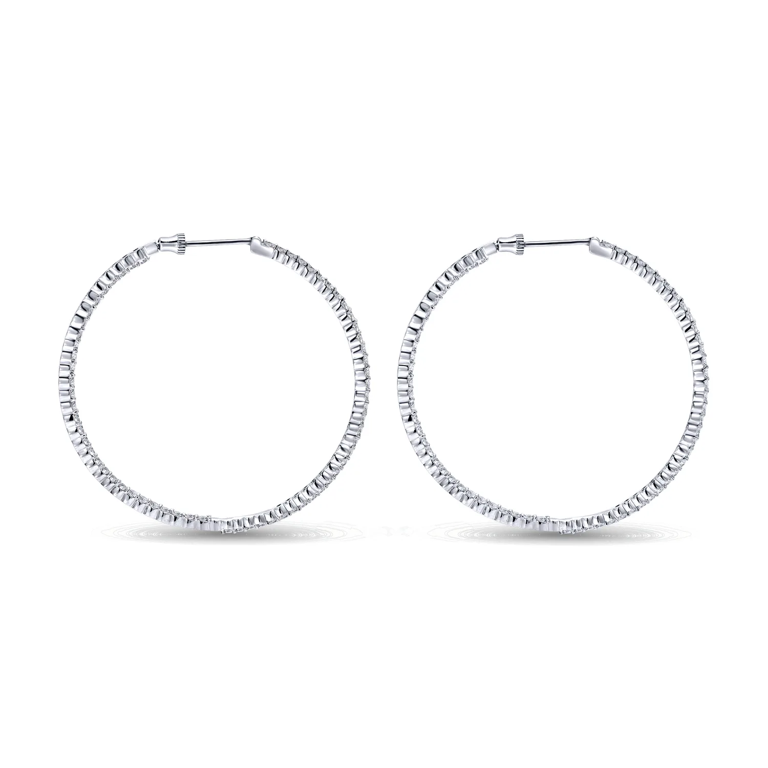 50mm Inside Out Diamond Hoop Earrings in 14K White Gold, photograph 2