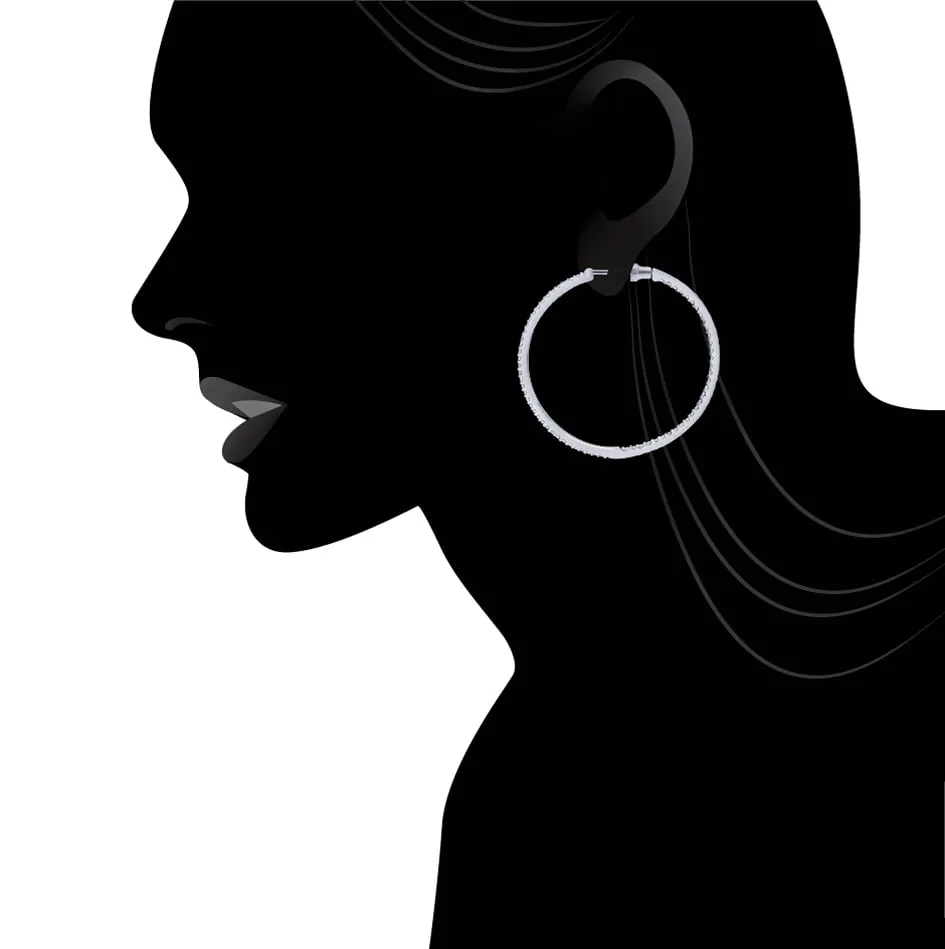 40mm Inside Out Diamond Hoop Earrings in 14K White Gold, photograph 4