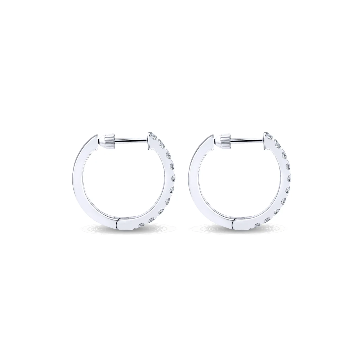 Tiger Claw Set Diamond 15mm Huggie Earrings in 14K White Gold, photograph 2