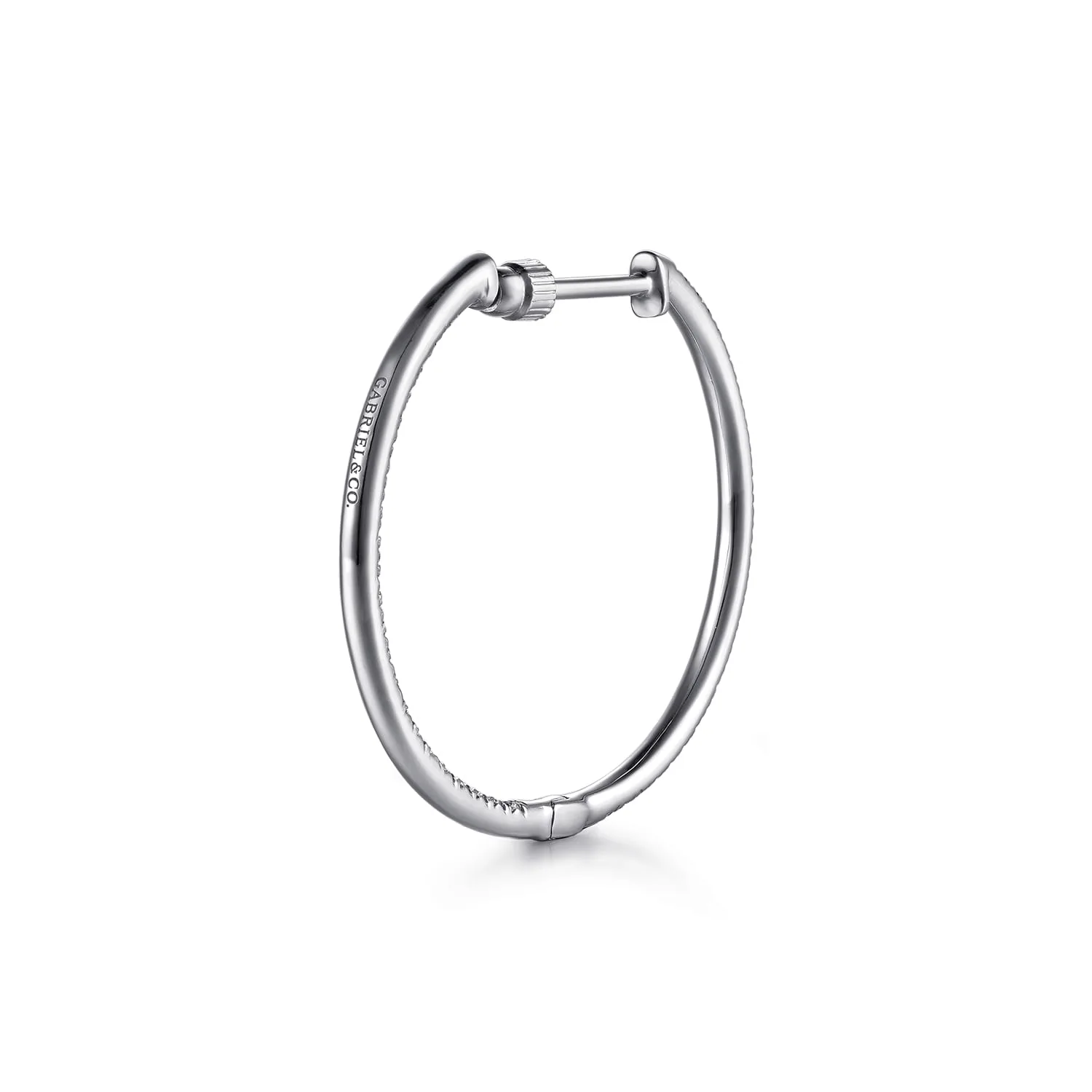 Micro Pave 30mm Inside Out Diamond Hoop Earrings in 14K White Gold, photograph 2