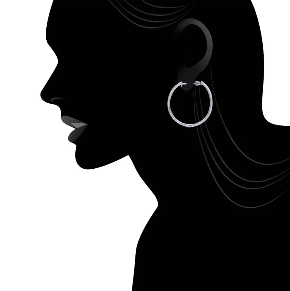 Micro Pave 30mm Inside Out Diamond Hoop Earrings in 14K White Gold, photograph 4