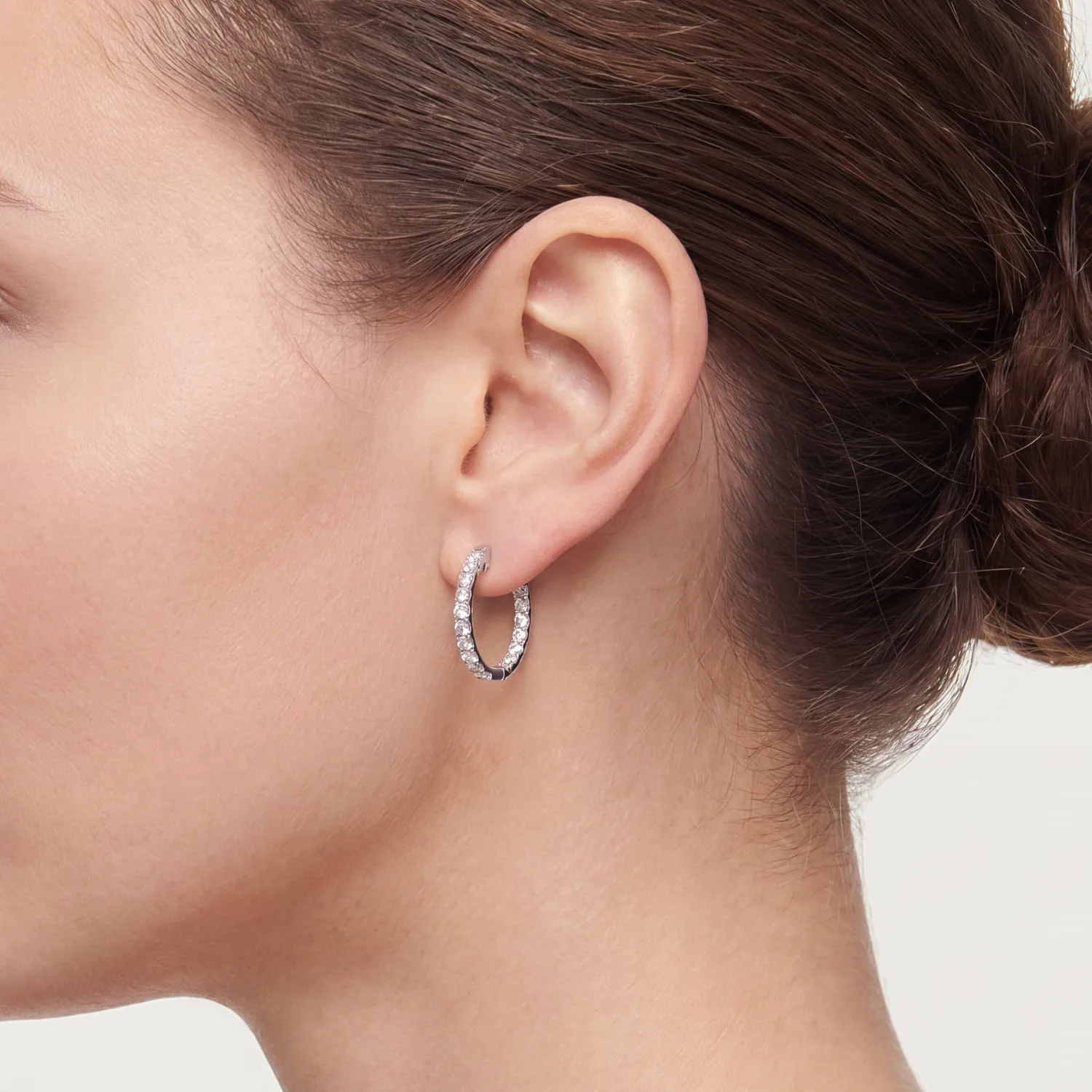 20mm Inside Out Diamond Hoop Earrings in 14K White Gold, photograph 3