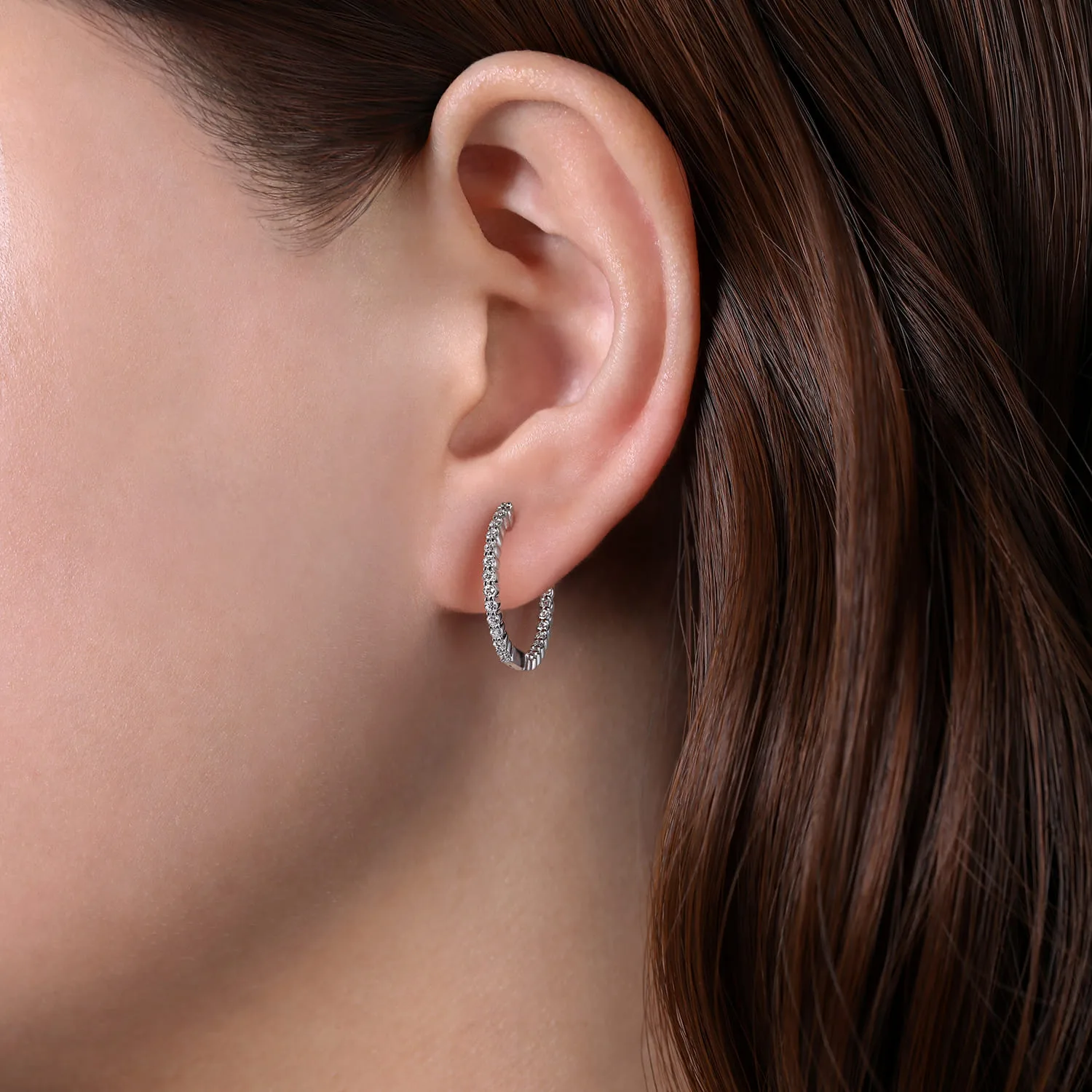 20mm Inside Out Diamond Hoop Earrings in 14K White Gold, photograph 2