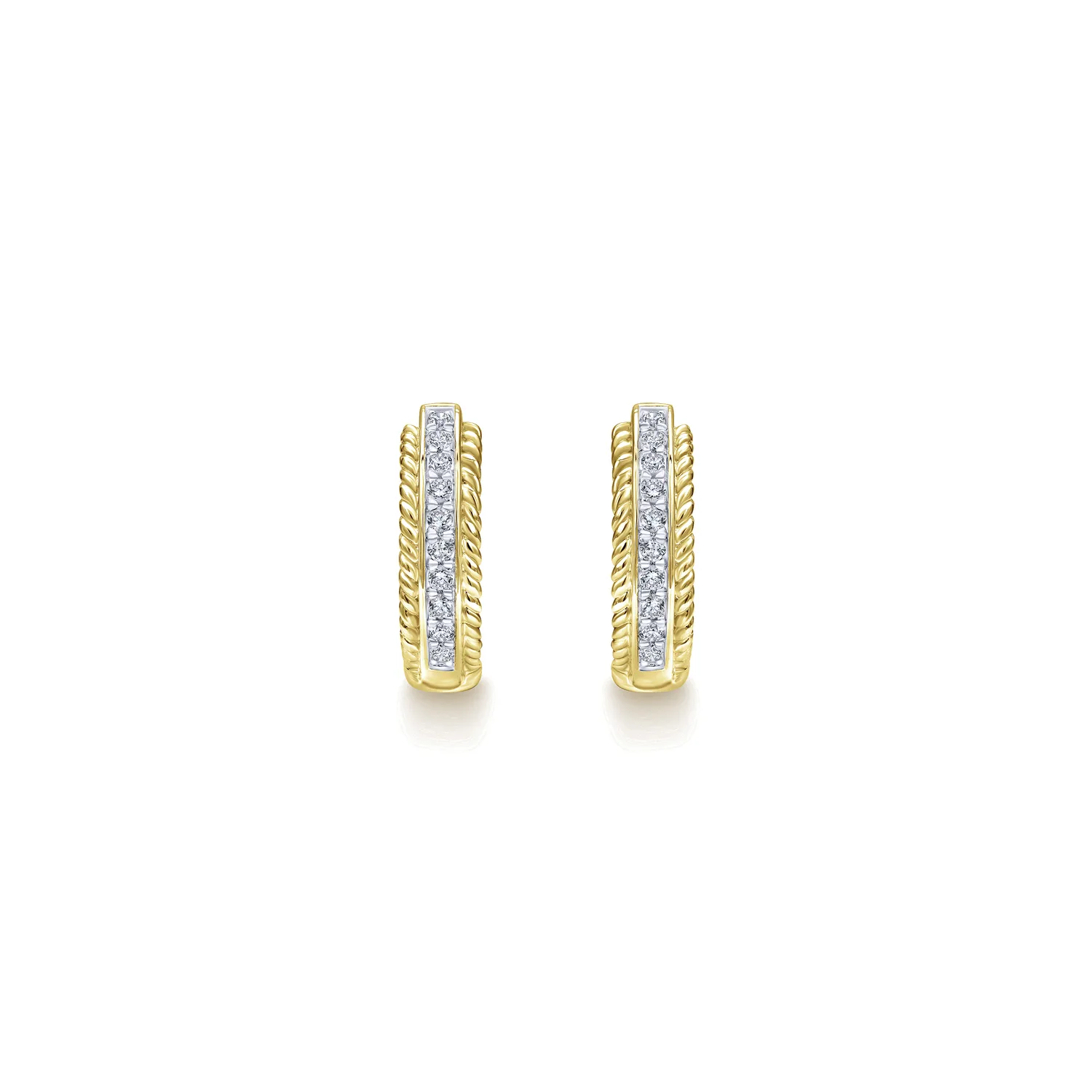 15mm Diamond Hoop Earrings in 14K Yellow Gold, photograph 3