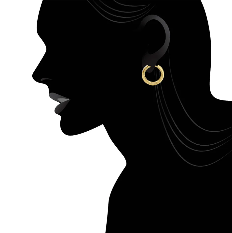 15mm Diamond Hoop Earrings in 14K Yellow Gold, photograph 4