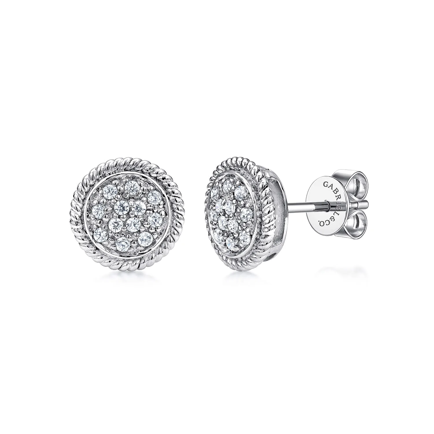 Diamond Cluster Stud Earrings with Twisted Rope Frame