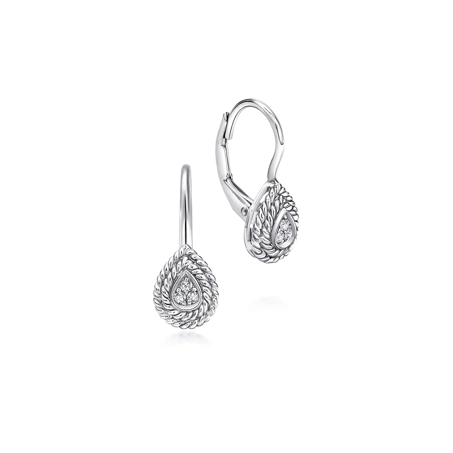 Teardrop Diamond Drop Earrings with Twisted Rope Frames