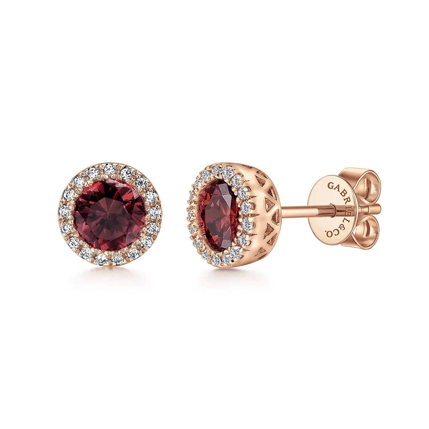 Garnet and Diamond Halo Stud Earrings