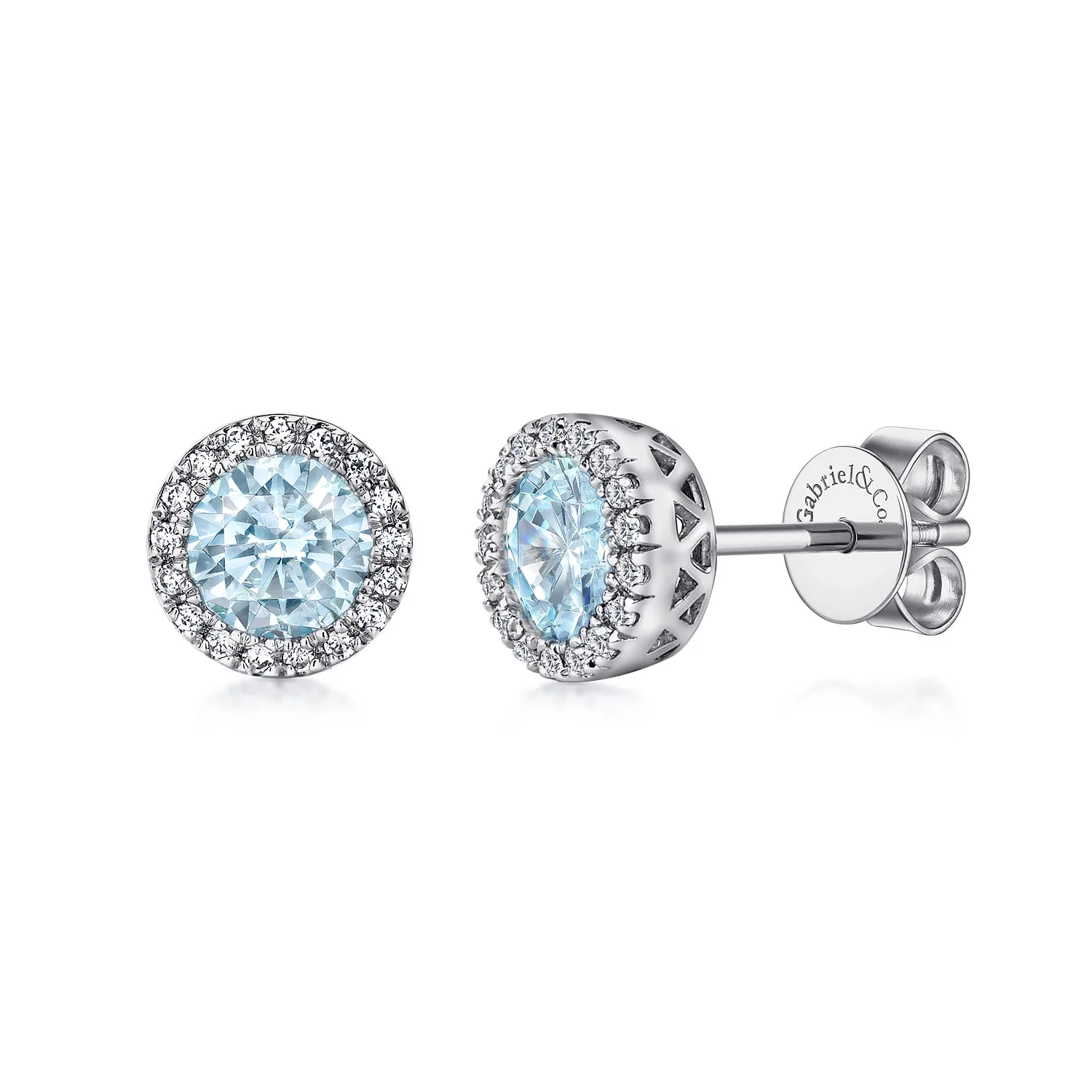 Diamond and Aquamarine Halo Stud Earrings