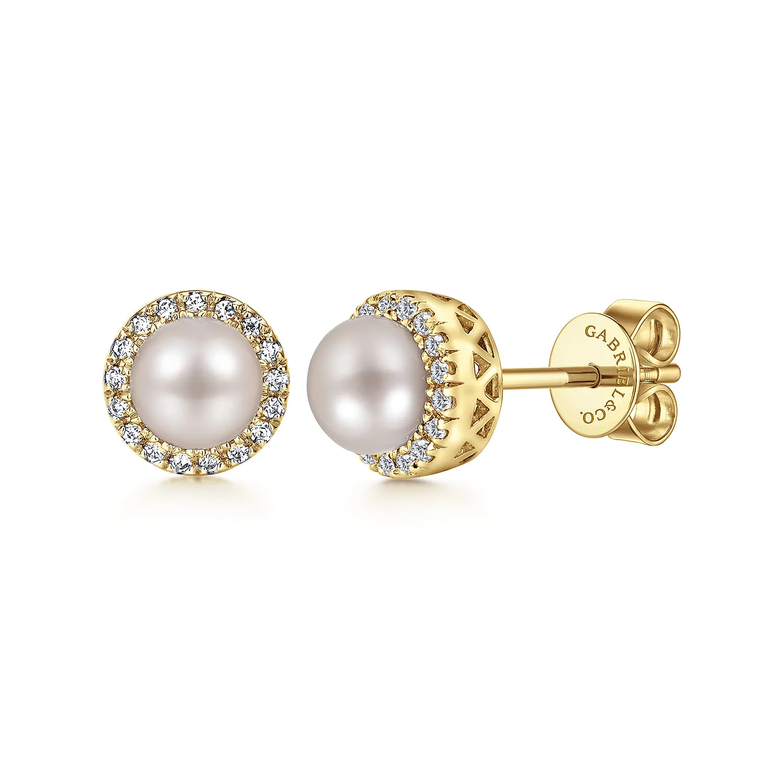Diamond and Pearl Halo Stud Earrings