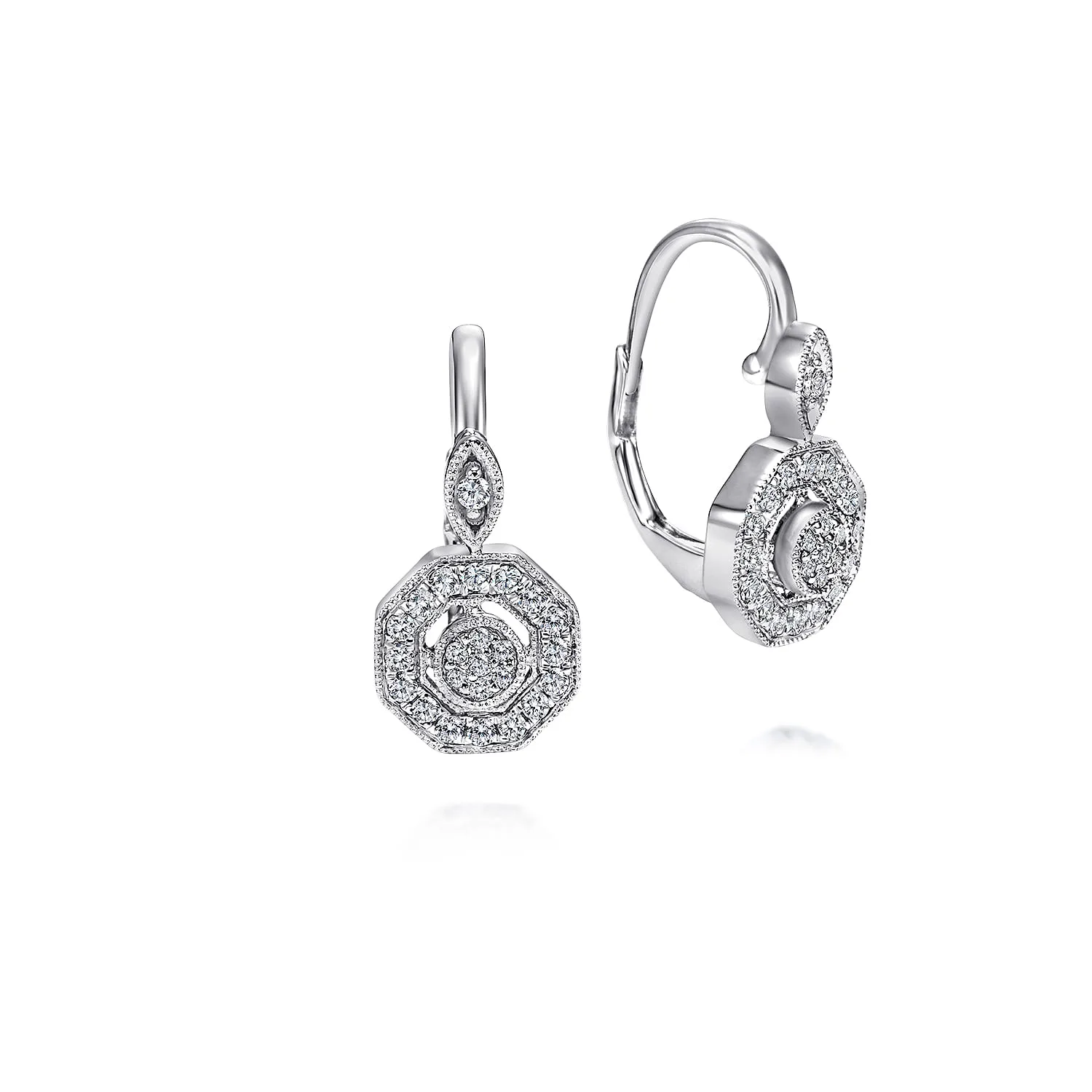 Octagon Diamond Drop Leverback Earrings