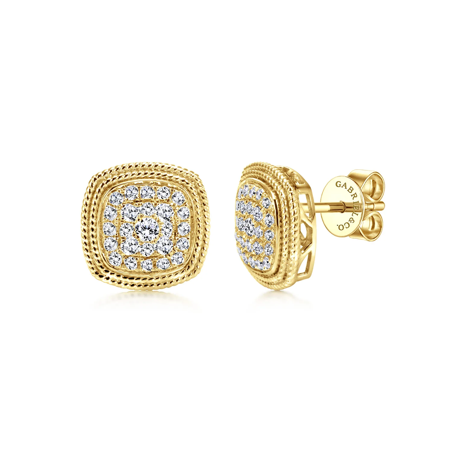 Cluster Diamond Stud Earrings with Milgrain Border