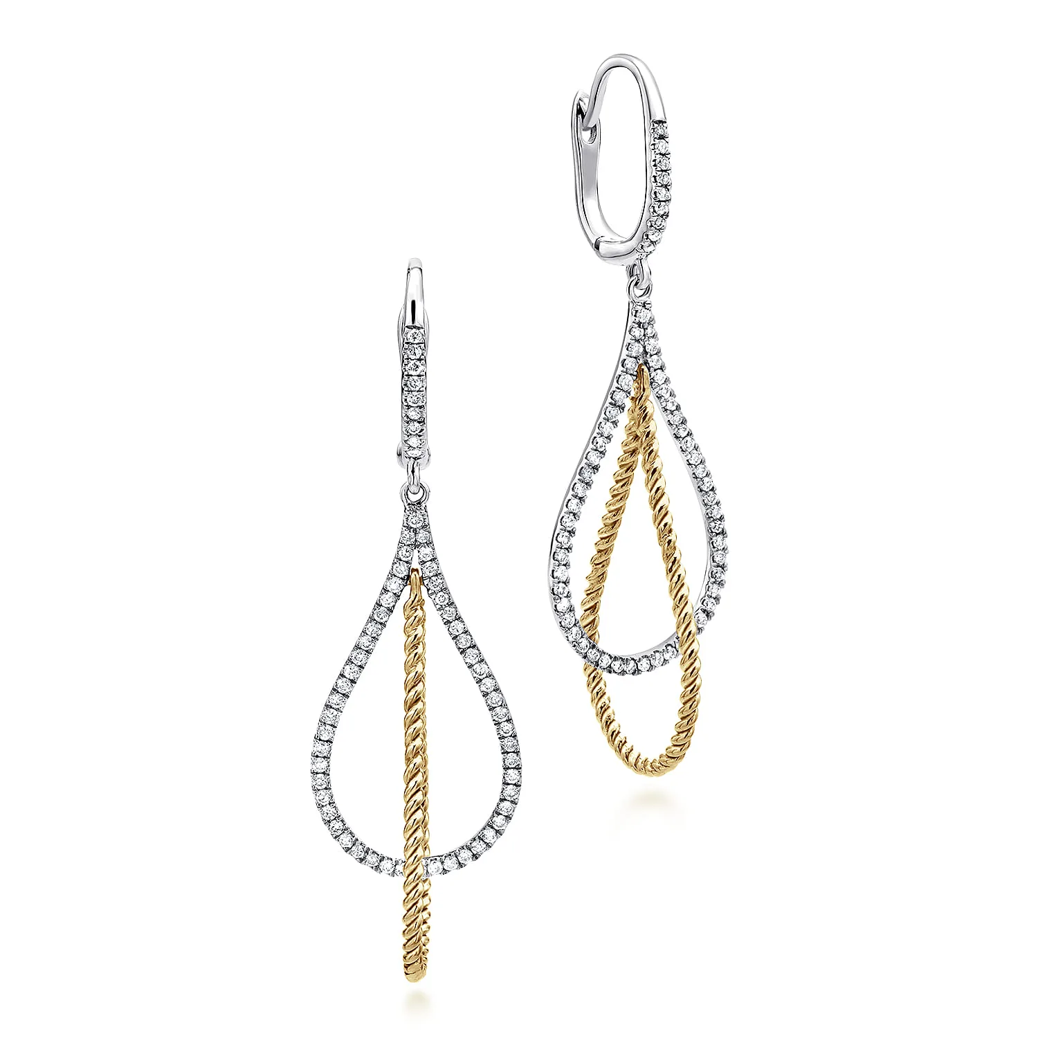 Layered Open Teardrop Diamond Drop Earrings