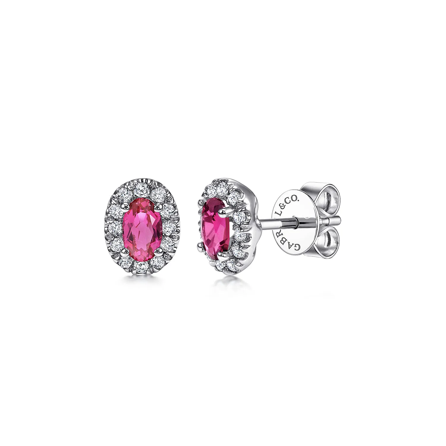 Oval Ruby and Diamond Halo Stud Earrings