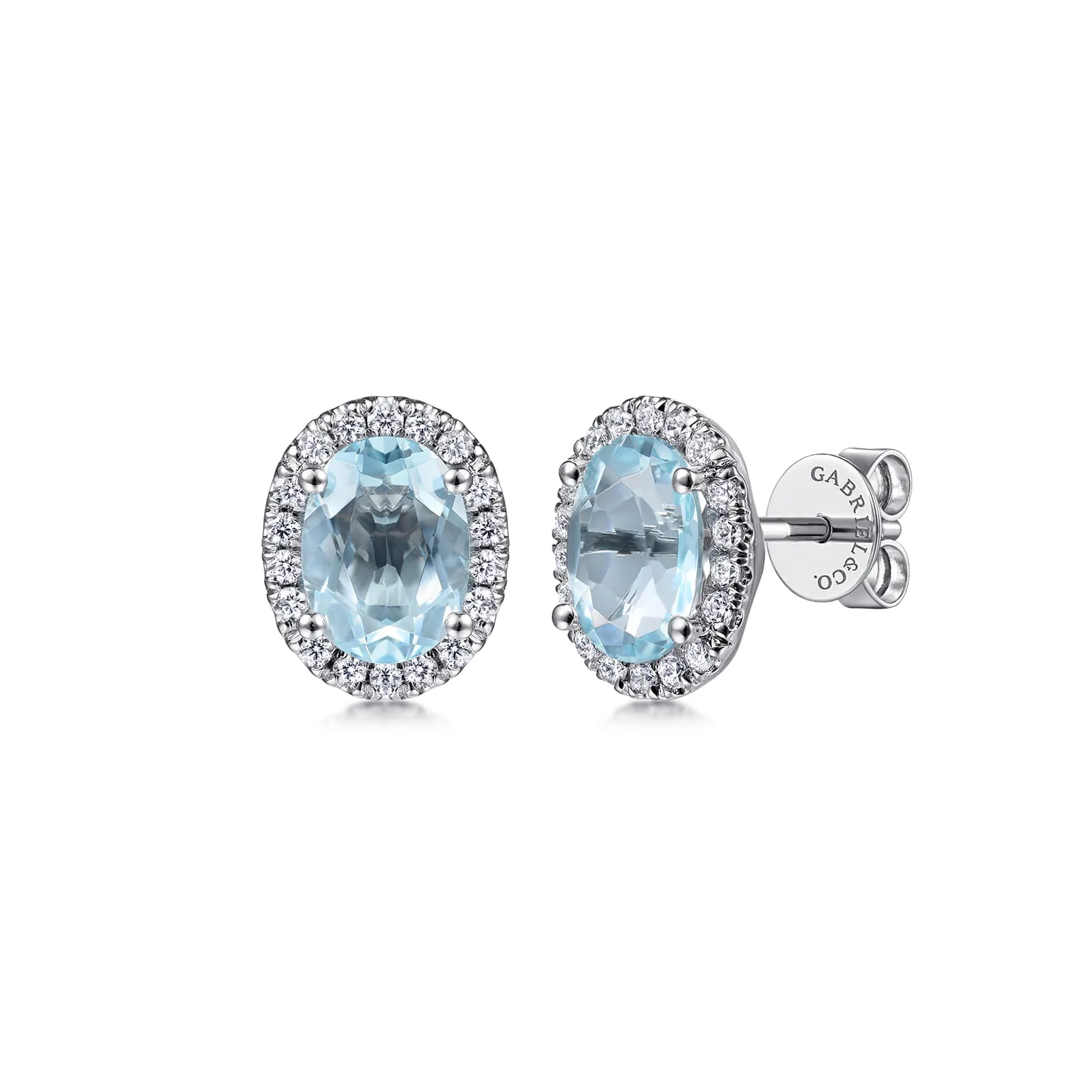 Oval Halo Aquamarine and Diamond Stud Earrings