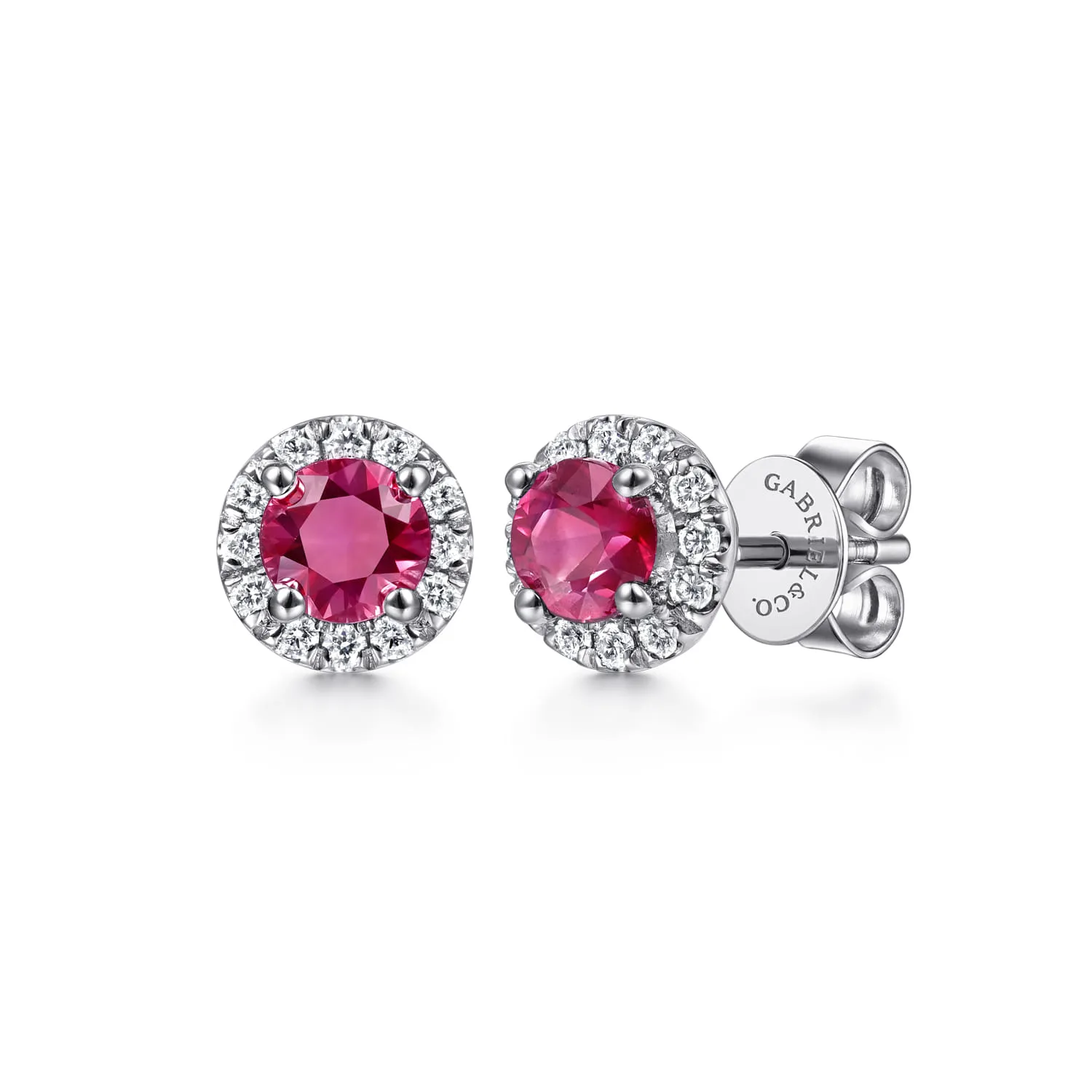 Round Diamond Halo Ruby Stud Earrings