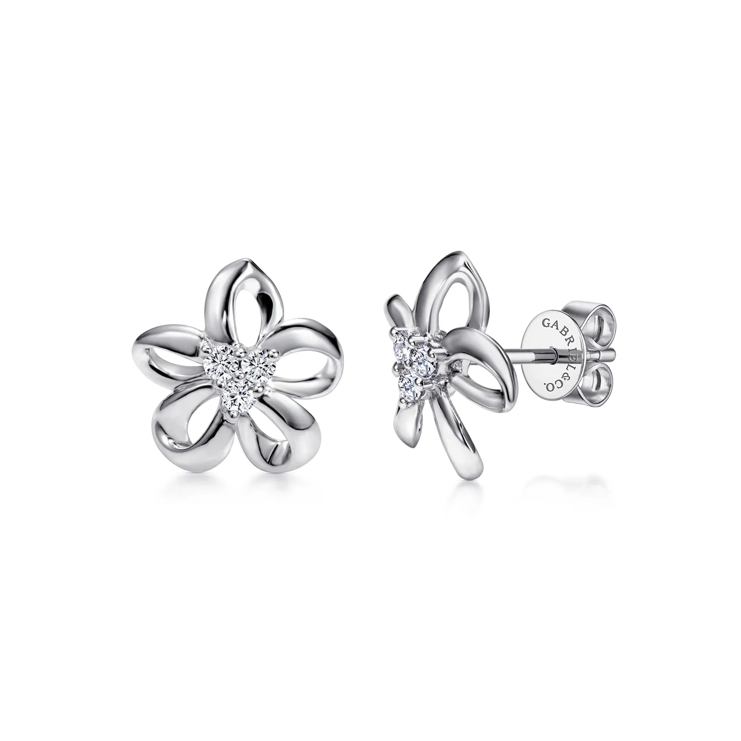 White Sapphire Floral Stud Earrings