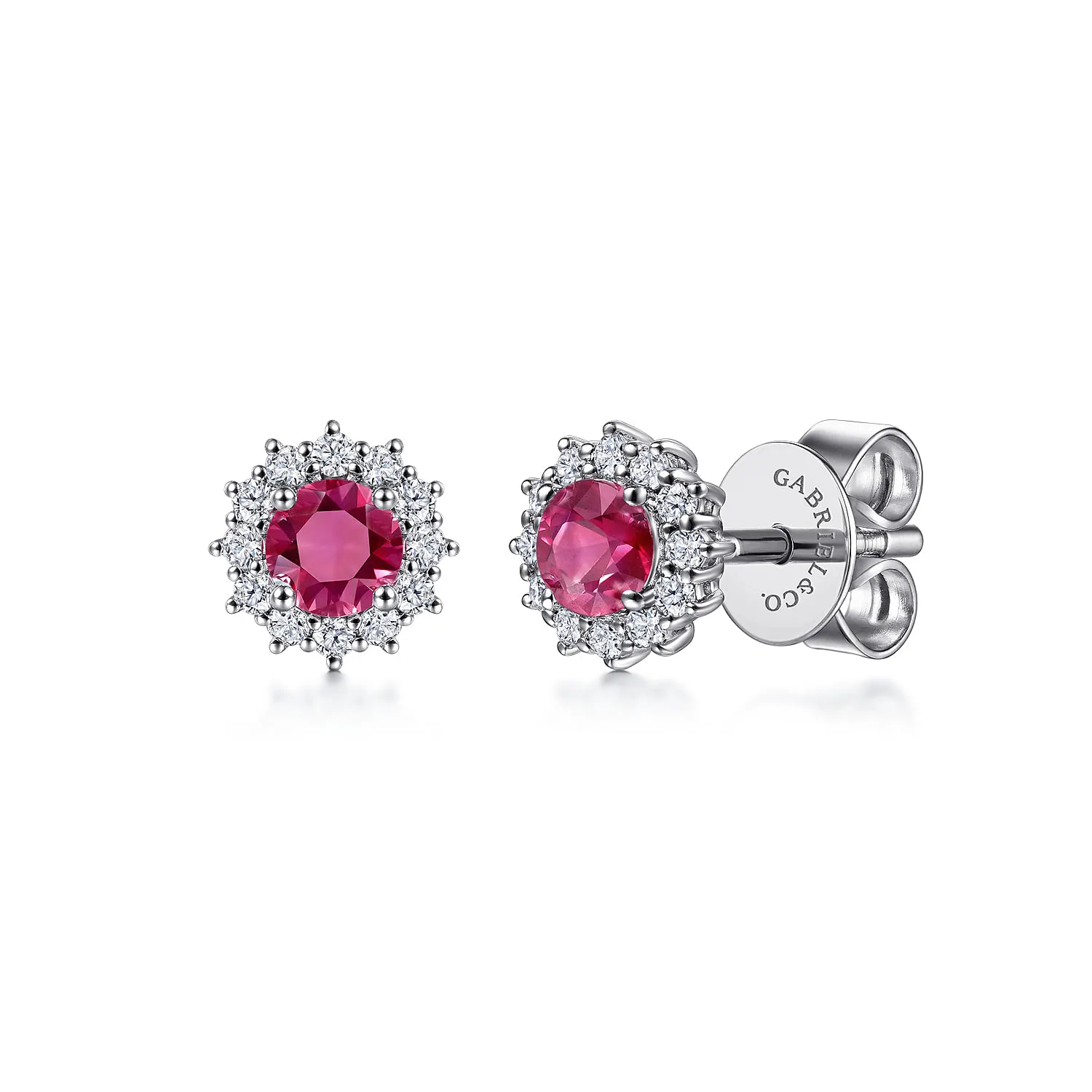 Round Ruby and Diamond Halo Stud Earrings