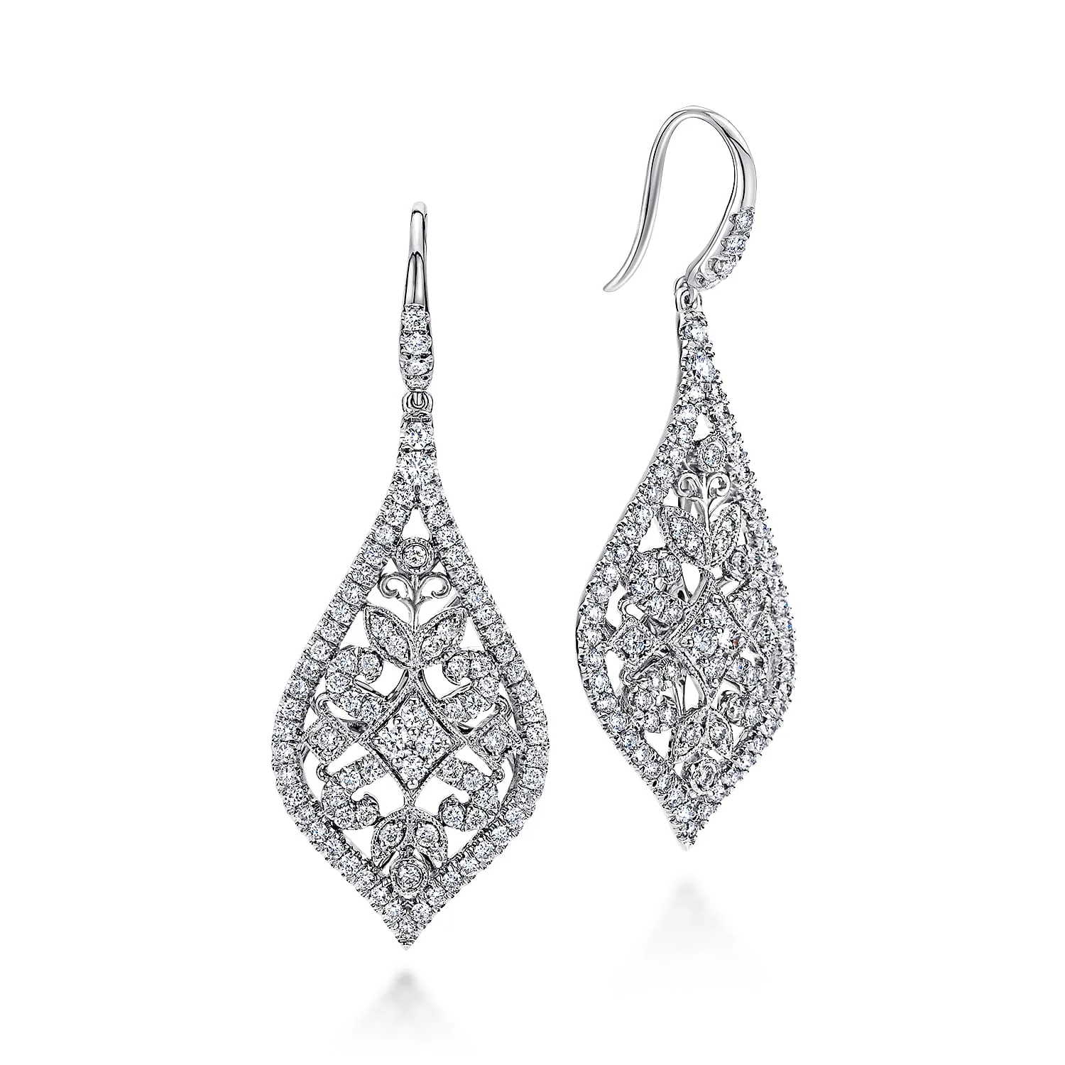 Intricate Pointed Teardrop Diamond Drop Earrings