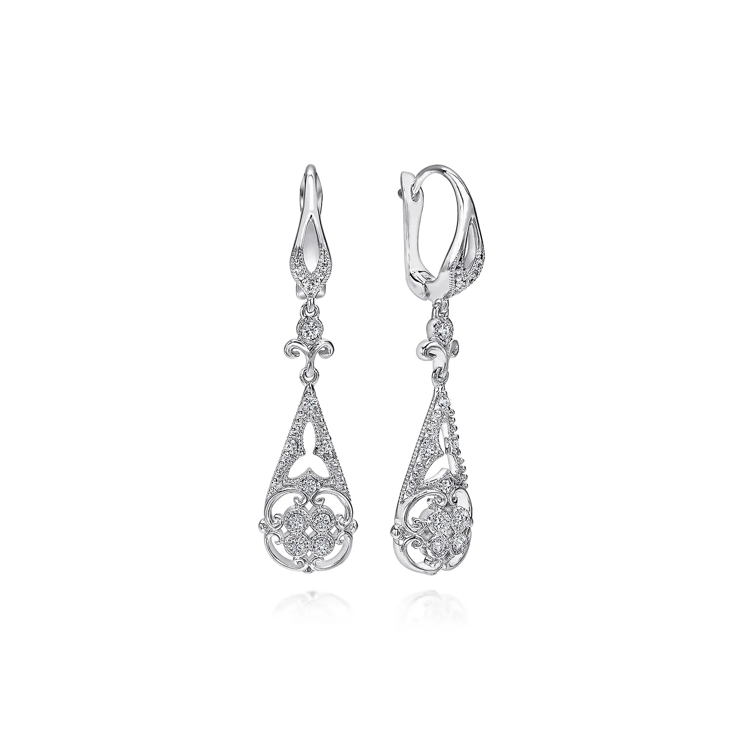 Vintage Inspired Teardrop Cutout Diamond Drop Earrings
