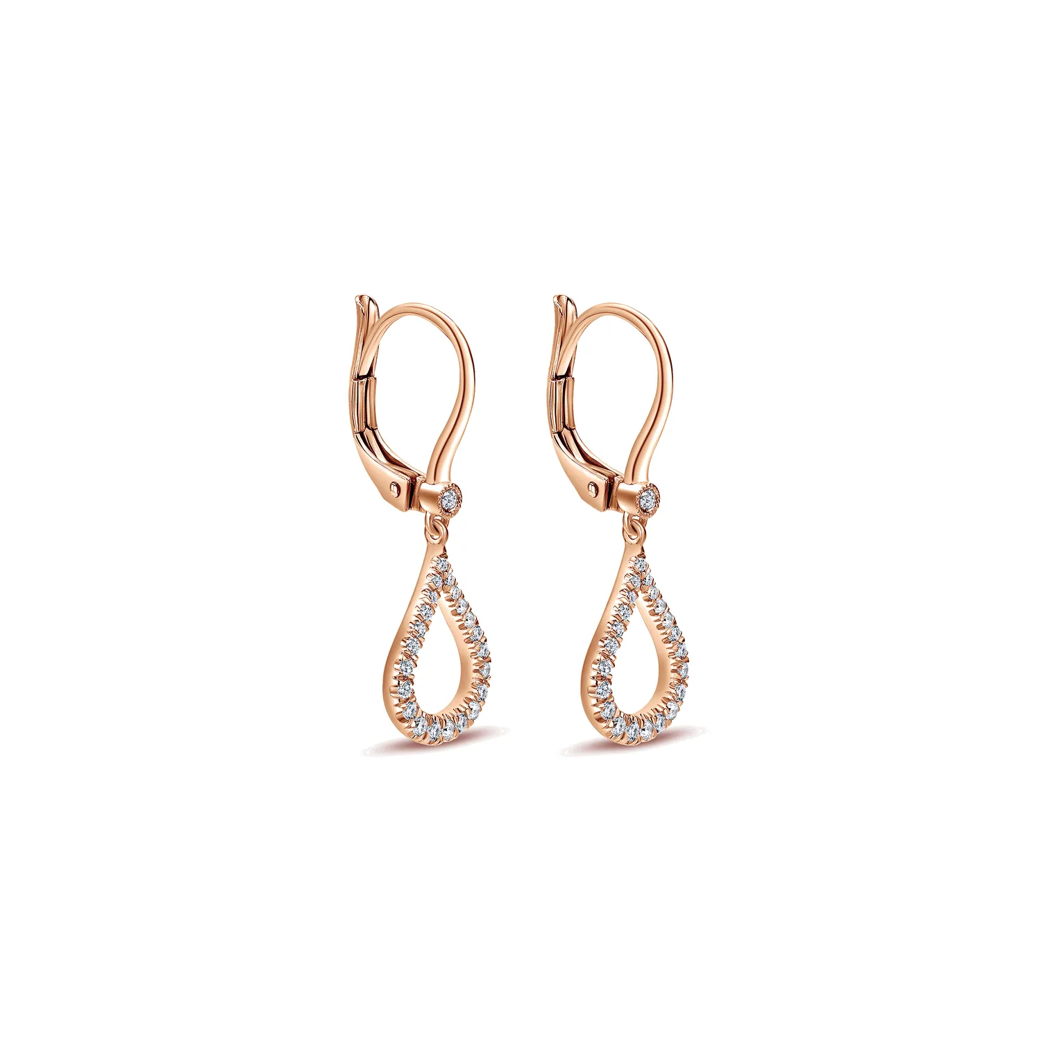 Open Teardrop Diamond Drop Earrings in 14K Rose Gold, photograph 2