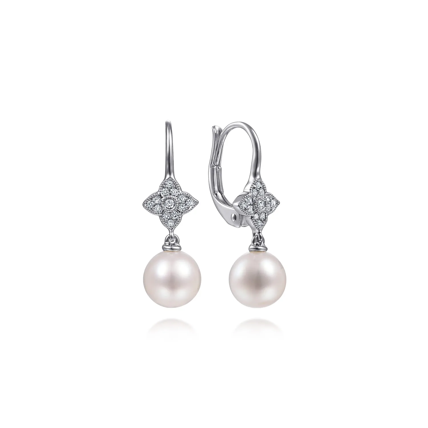 Floral Diamond Pearl Drop Earrings