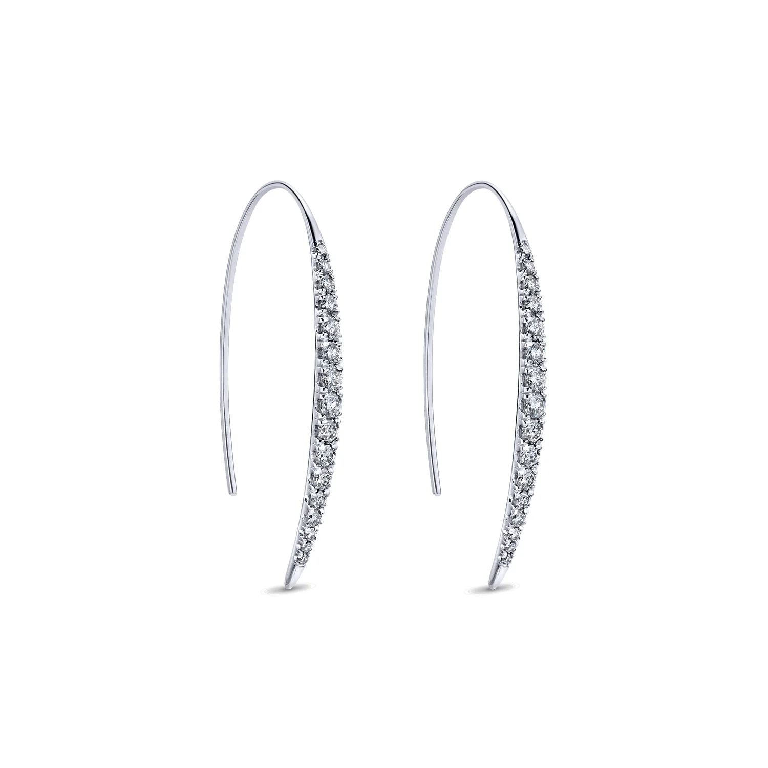 Tapered Diamond Fish Wire Drop Earrings in 14K White Gold, photograph 2