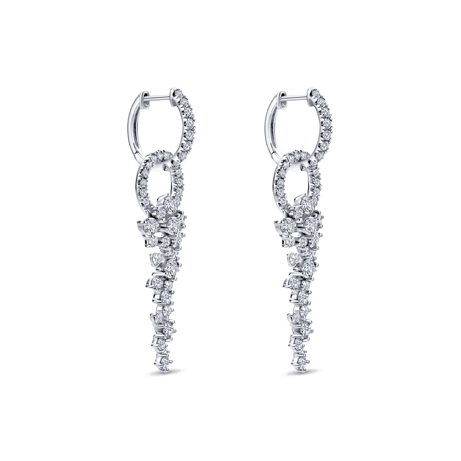 Diamond Huggies with Cascading Cluster Drops in 18K White Gold, photograph 2