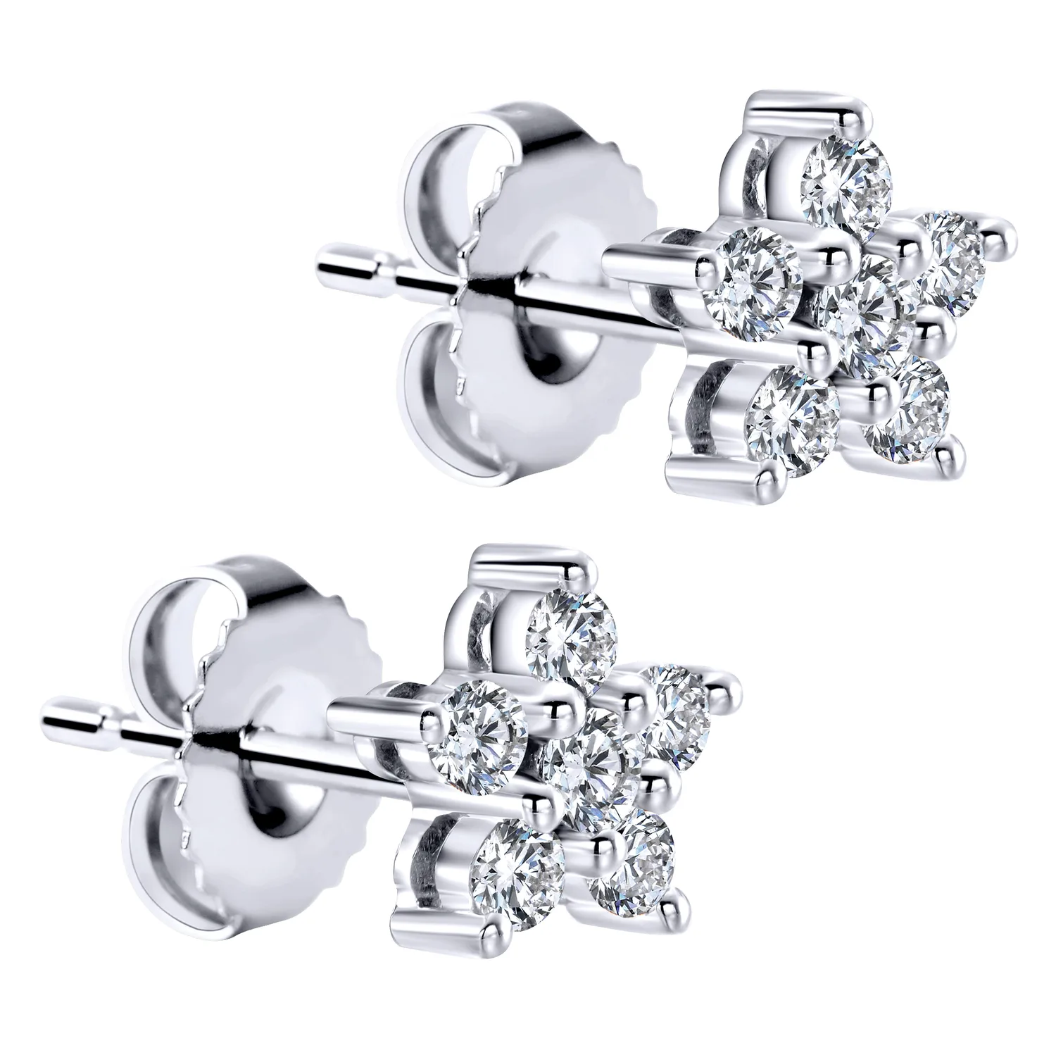 and Diamond Star Stud Earrings in 14K White Gold, photograph 2