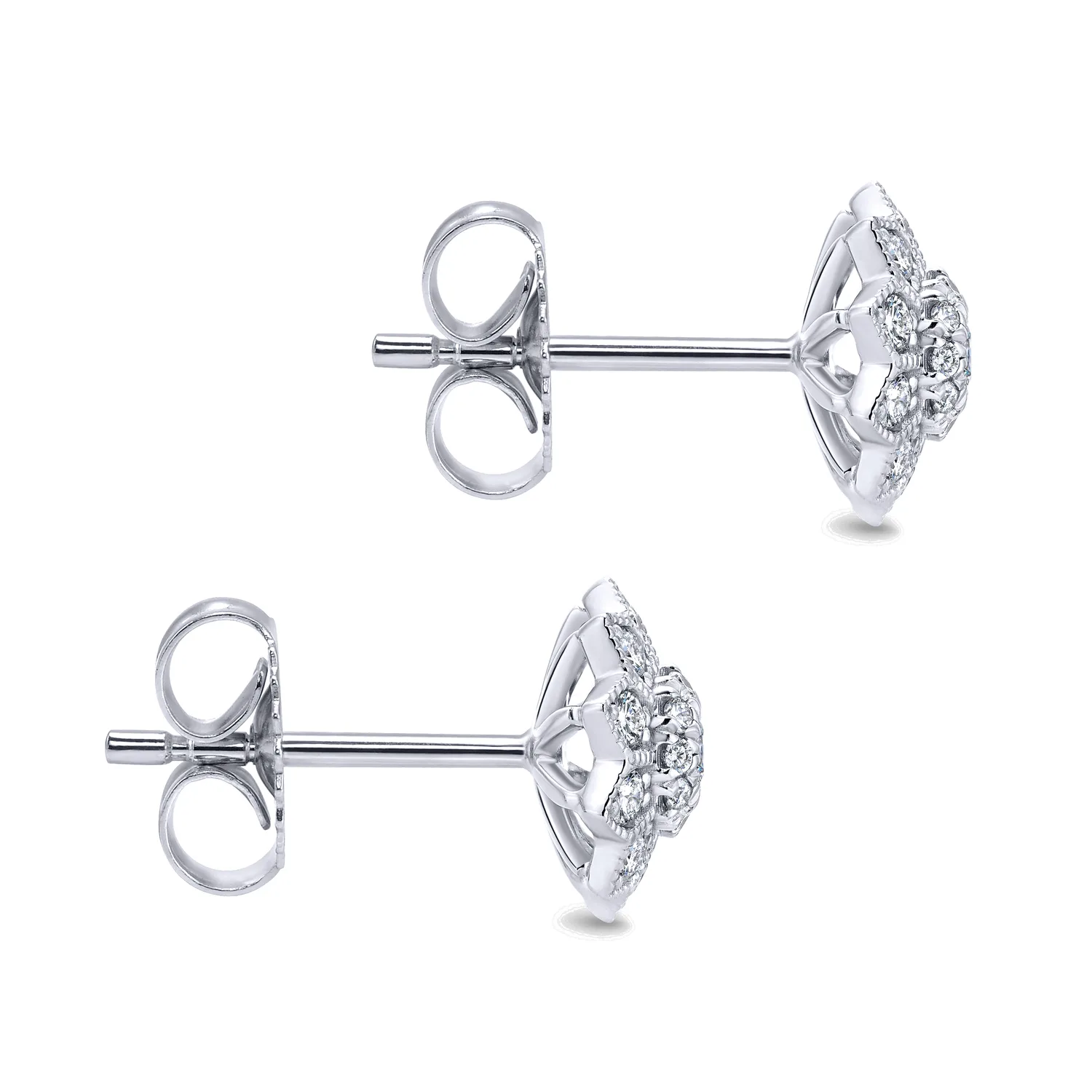 Flower Diamond Stud Earrings in 14K White Gold, photograph 3