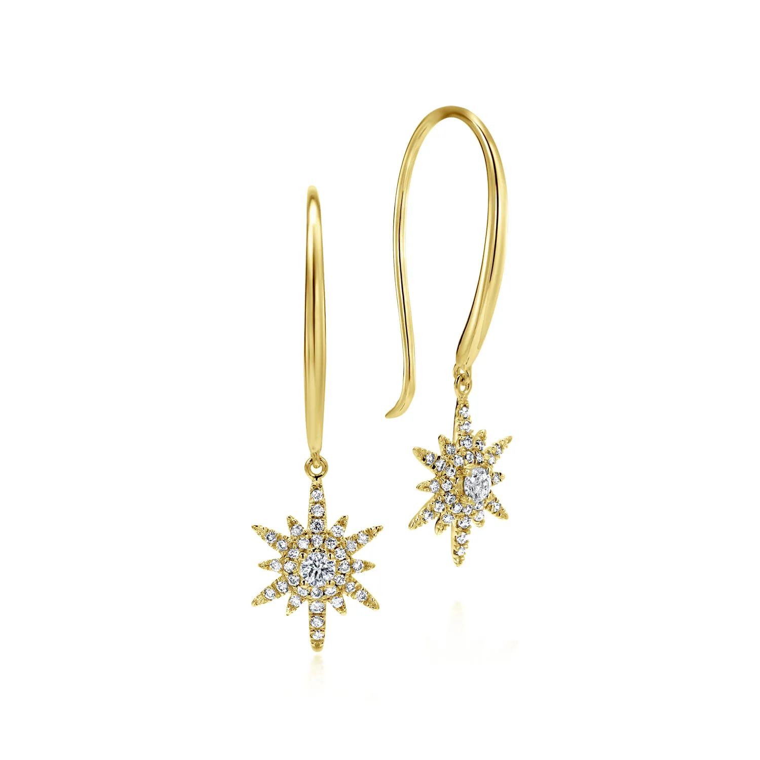 Diamond Star Fish Wire Drop Earrings