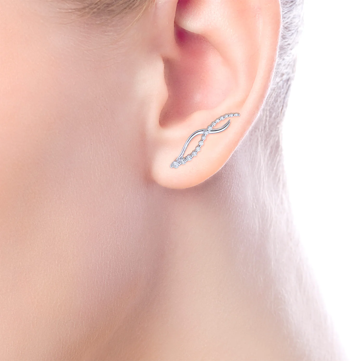 Twisted Diamond Ear Climber Earrings in 14K White Gold, photograph 2