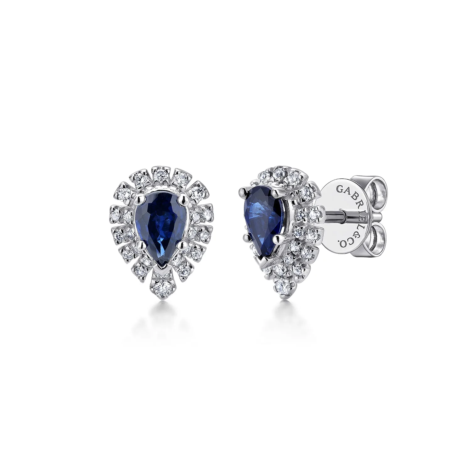 Pear Shaped Halo Diamond and Sapphire Stud Earrings